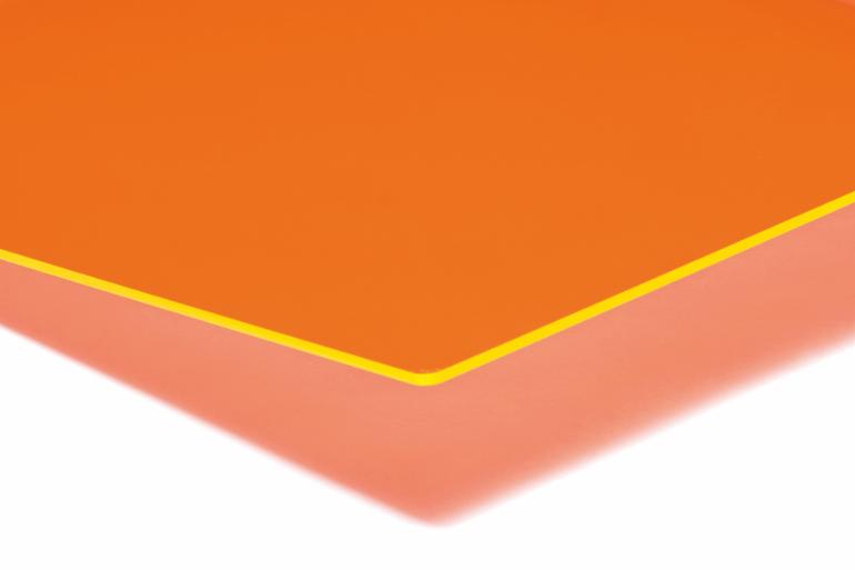 Støpt akrylplate med lysende kant, Fluorescerende oransje, 750mm x 1000mm x 3,0mm